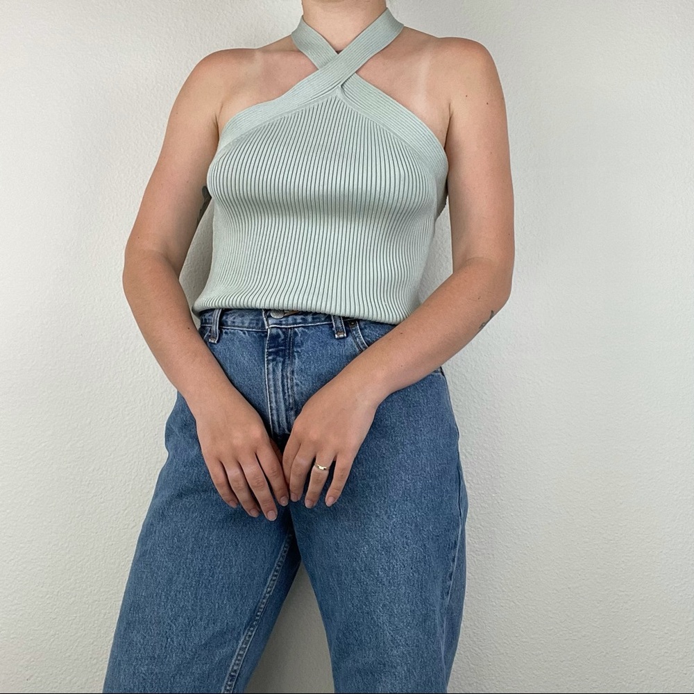 Lafayette 148 New York green halter knit top